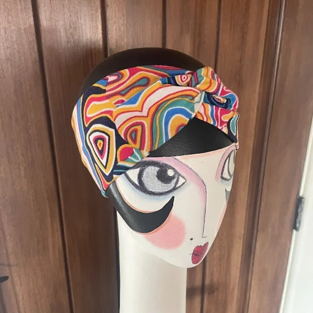Homemade Twisted Cotton Headband with Retro Abstract Swirl Pattern - One Size